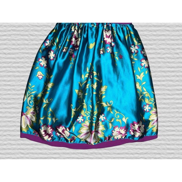 Vtg Y2K Wet Sea Satin Babydoll Mini Slip Dress MED Teal Purple Floral Smocked - Picture 8 of 11